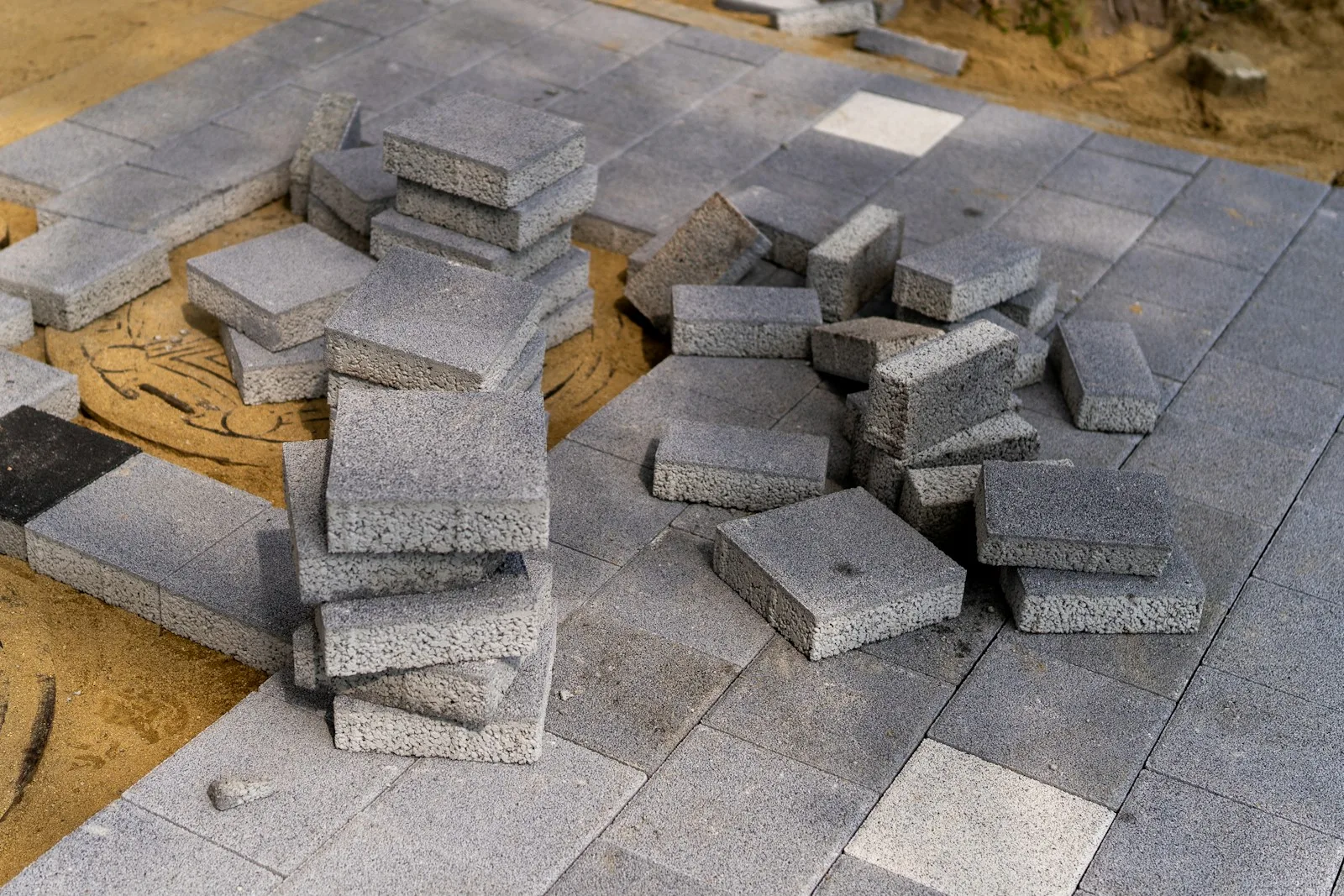 Hardscaping site prepared with base and step footings